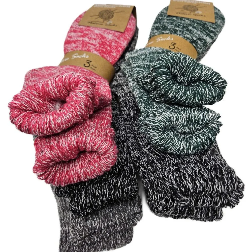 Women’s Marled Wool Thermal Socks 3-Pair Pack Cozy Winter Warm Boot Socks. 9-11